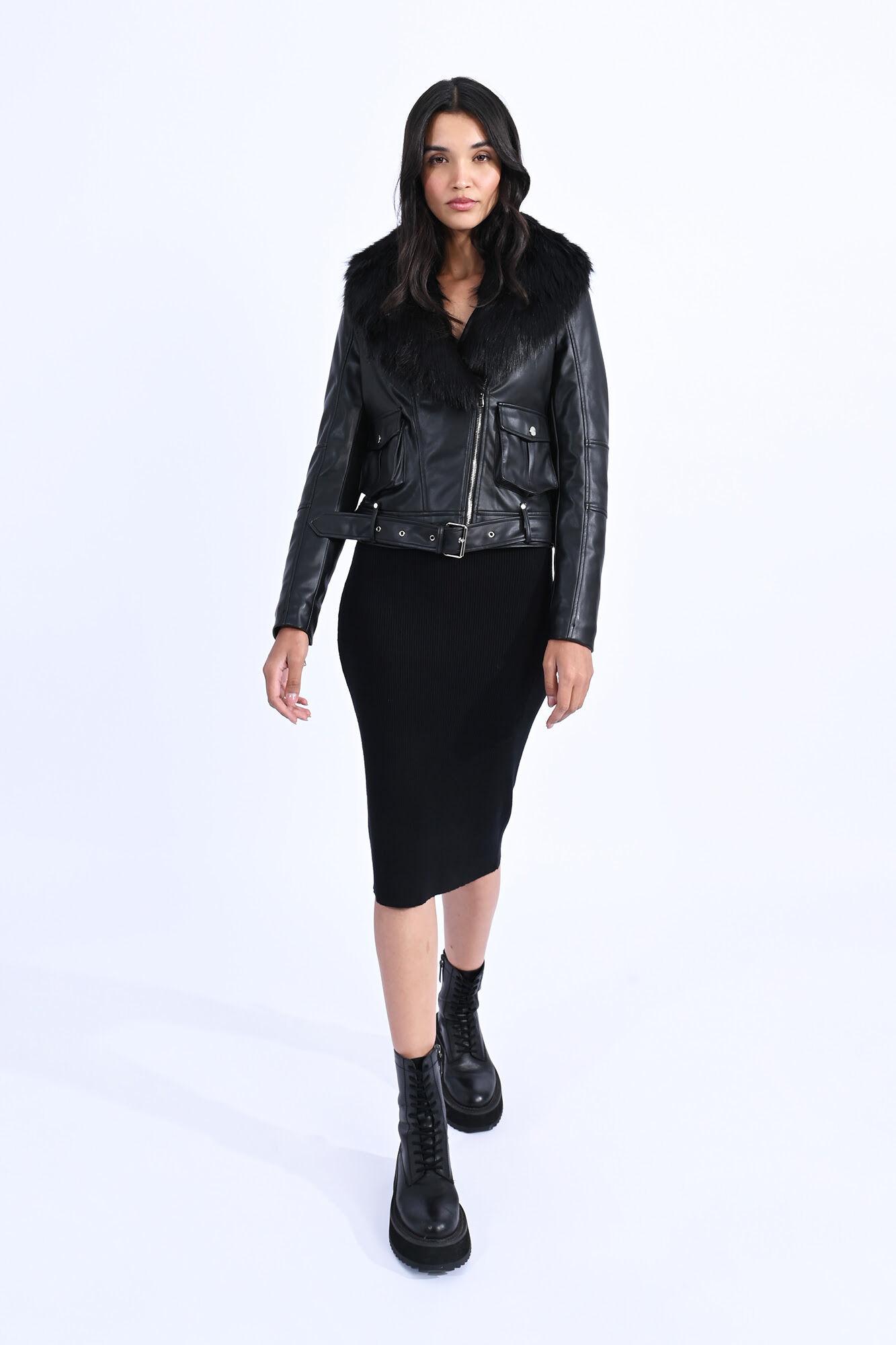 Faux leather belted jacket Women s jackets Cortefiel