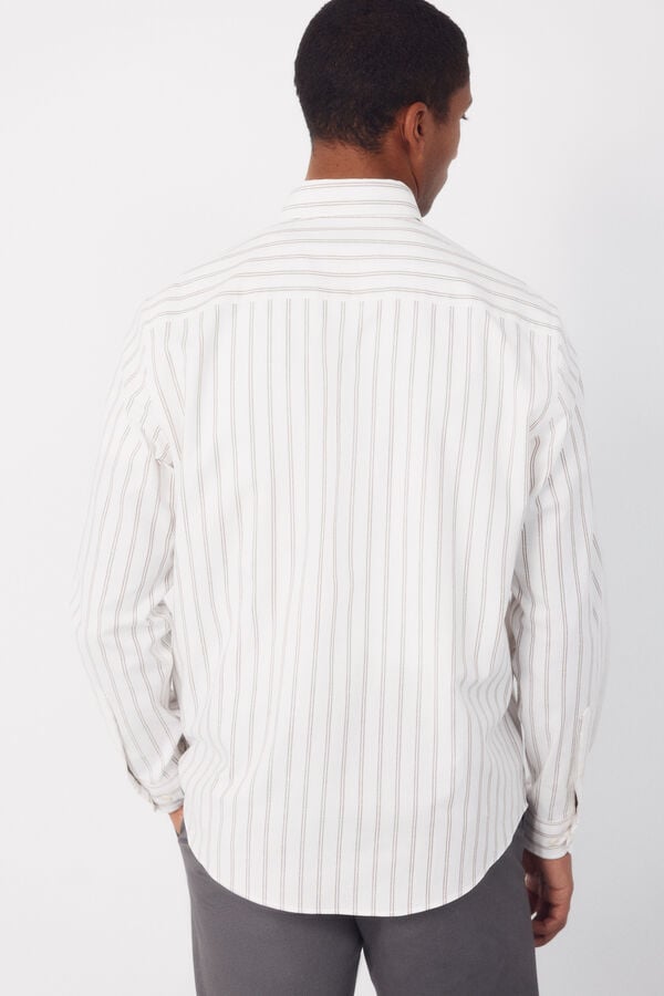 Cortefiel Oxford slub striped shirt Ivory