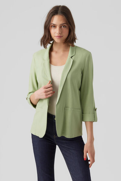Cortefiel Linen 3/4-sleeve blazer Green