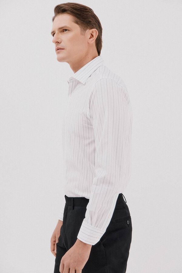 Cortefiel Tencel cotton striped dress shirt White