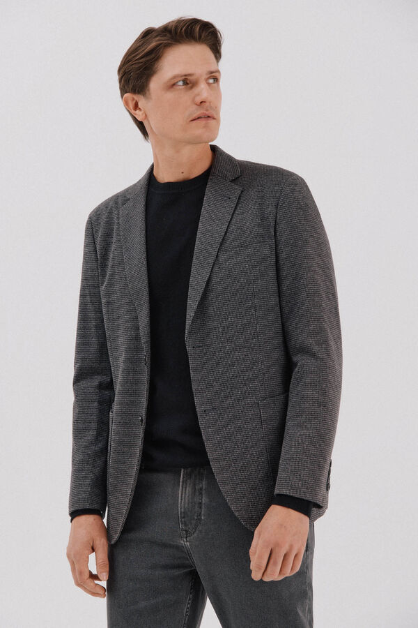 Cortefiel Houndstooth jersey-knit blazer Dark grey