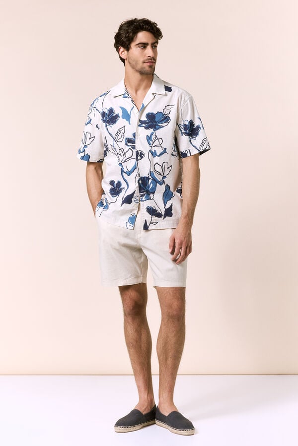 OOTO Camisa estampada em algod&atilde;o de manga curta Azul