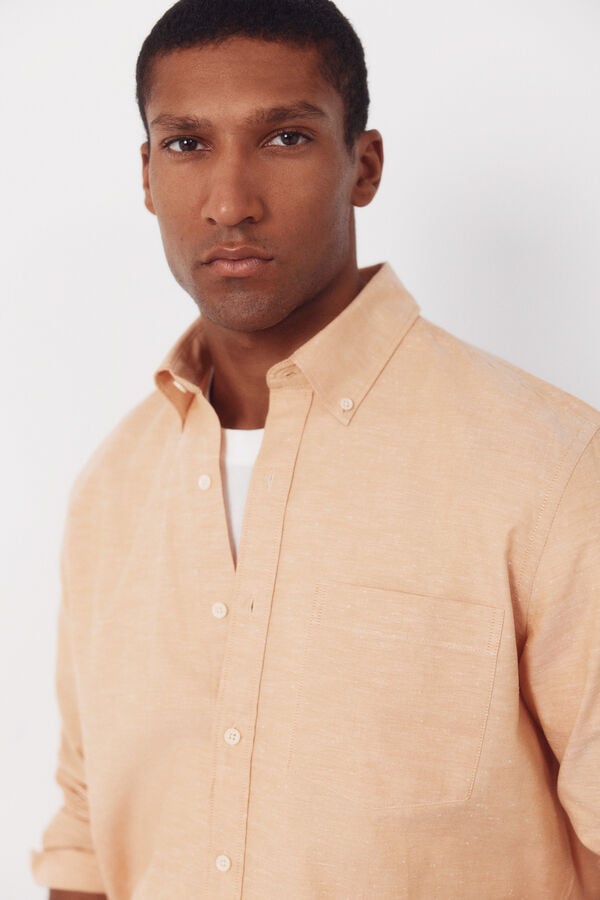 Cortefiel Plain oxford slub shirt Nude