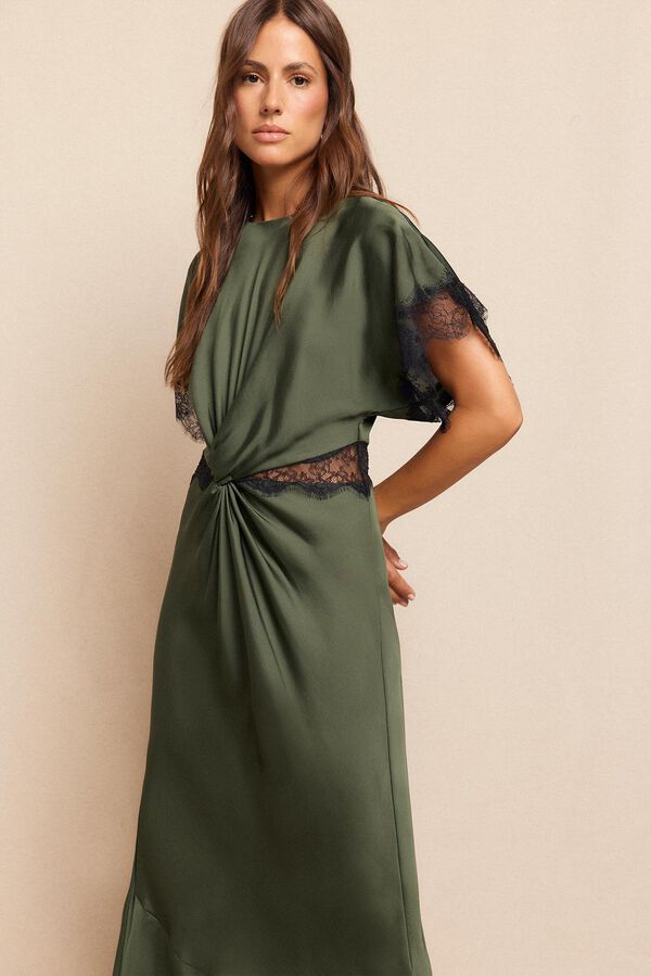 Slowlove Vestido Satinado Verde oscuro