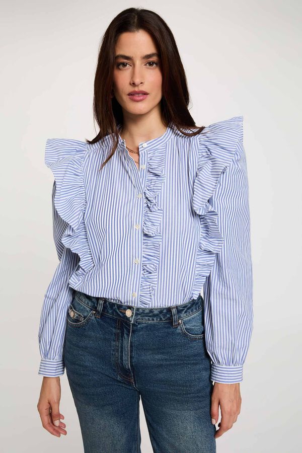 Morgan Camisa de riscas com gola mao Azul