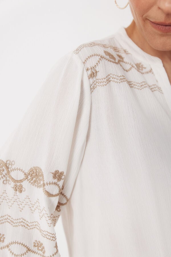Cortefiel Embroidered blouse Ivory