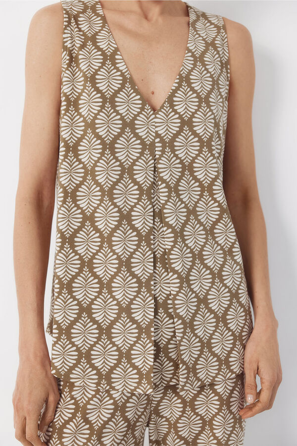 Cortefiel Long pleated top Printed green