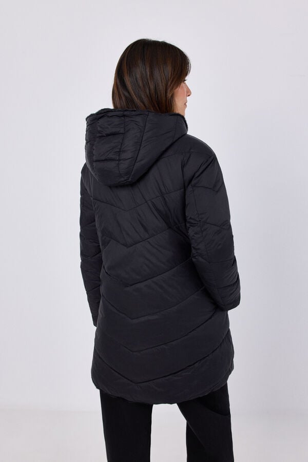 Cortefiel Anorak acolchado reversible efecto pelo Negro