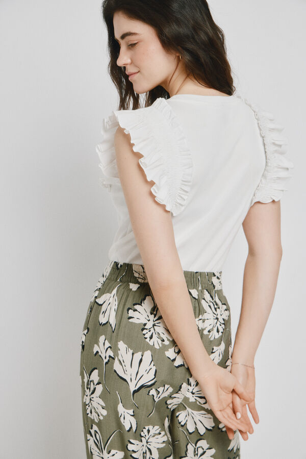 Vero Moda T-shirt com detalhes de folhos Branco