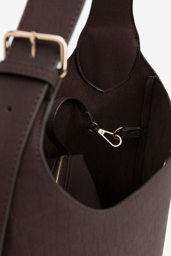 Vilanova Mala de ombro com efeito crocodilo Castanho