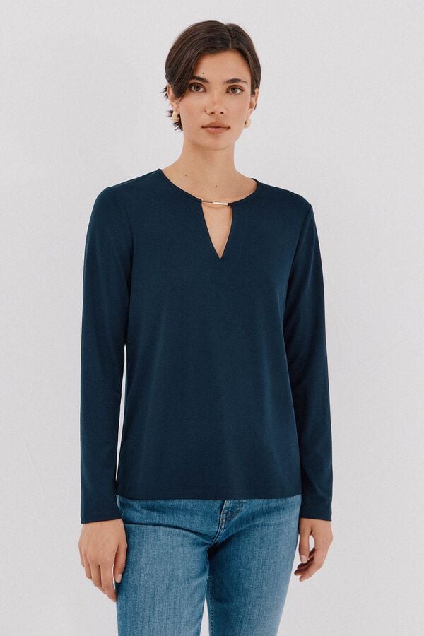 Cortefiel Gold piece top with neckline Navy
