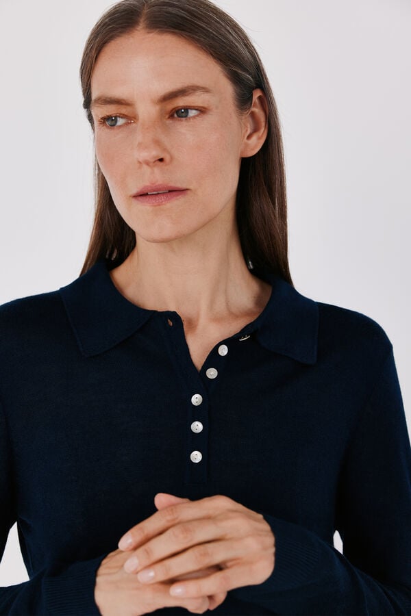 Cortefiel Fine knit polo shirt Navy