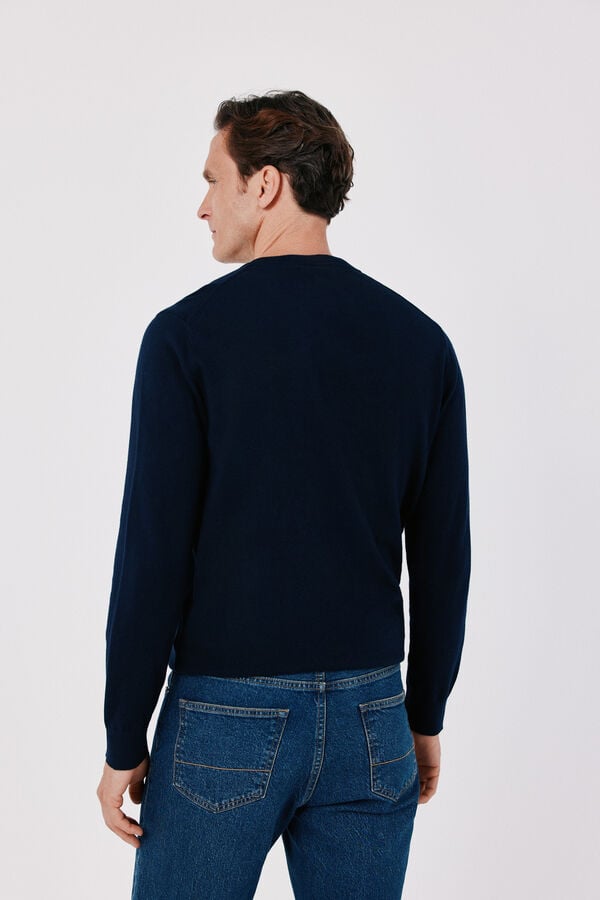 Cortefiel Cotton cashmere knit crew neck jumper Navy