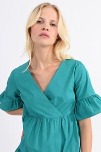 Cortefiel Short-sleeved dress with ruffles Green