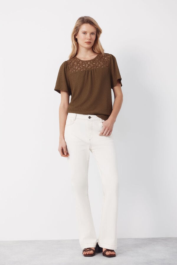 Cortefiel Combined guipure top Kaki