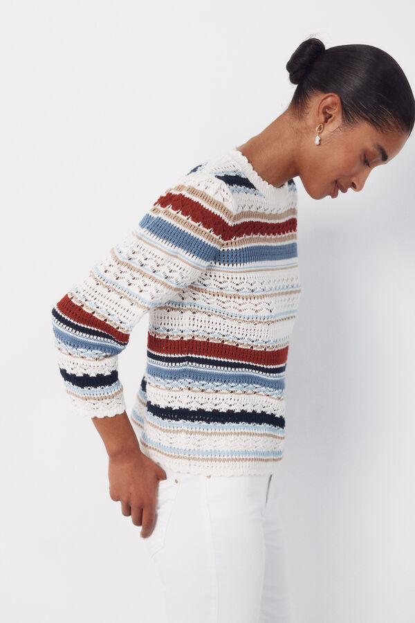 Cortefiel Multicoloured striped jumper Printed white