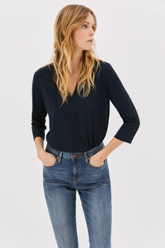 Cortefiel Jersey-knit placket top Navy
