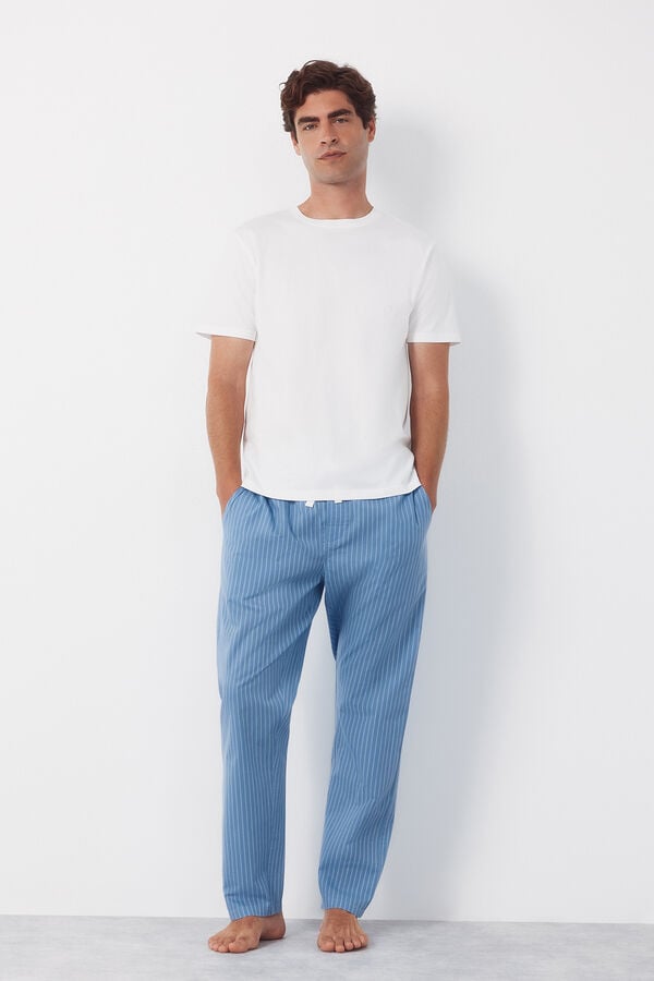 Cortefiel Jersey-knit and fabric pyjama set White