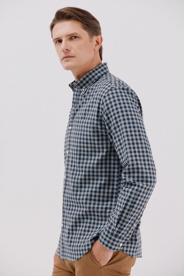 Cortefiel Checked twill shirt Navy