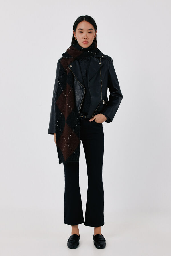 Cortefiel Leather zip fastening jacket Black