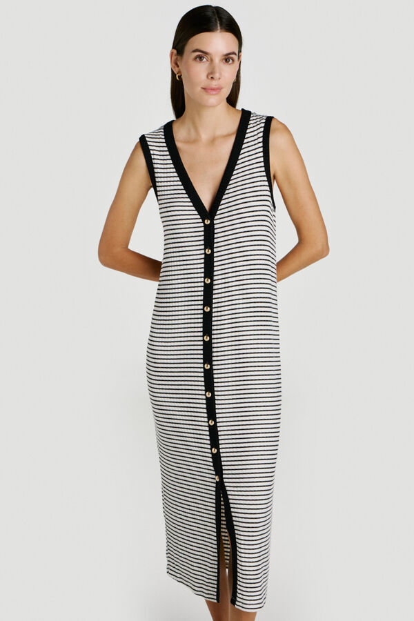 Vila Vestido midi em malha canelada abotoado Impress&atilde;o