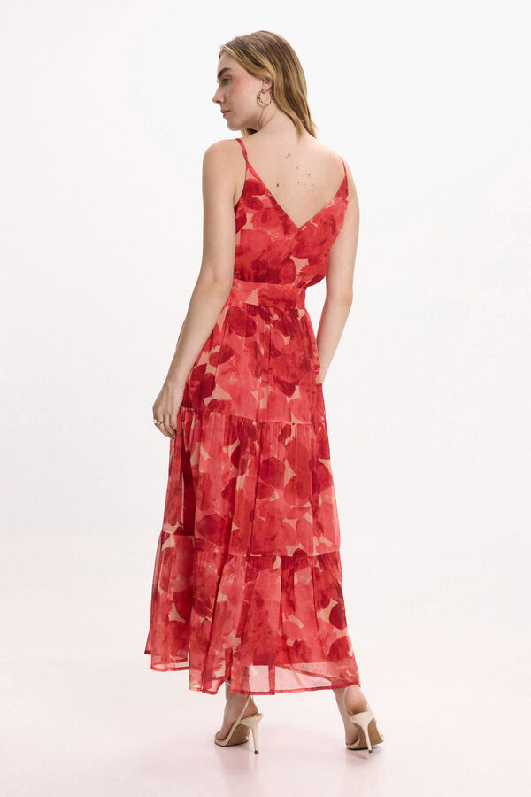 Vila Vestido midi floral Vermelho