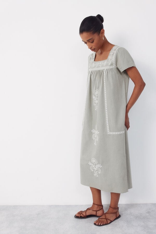 Cortefiel Floral embroidered dress Printed blue