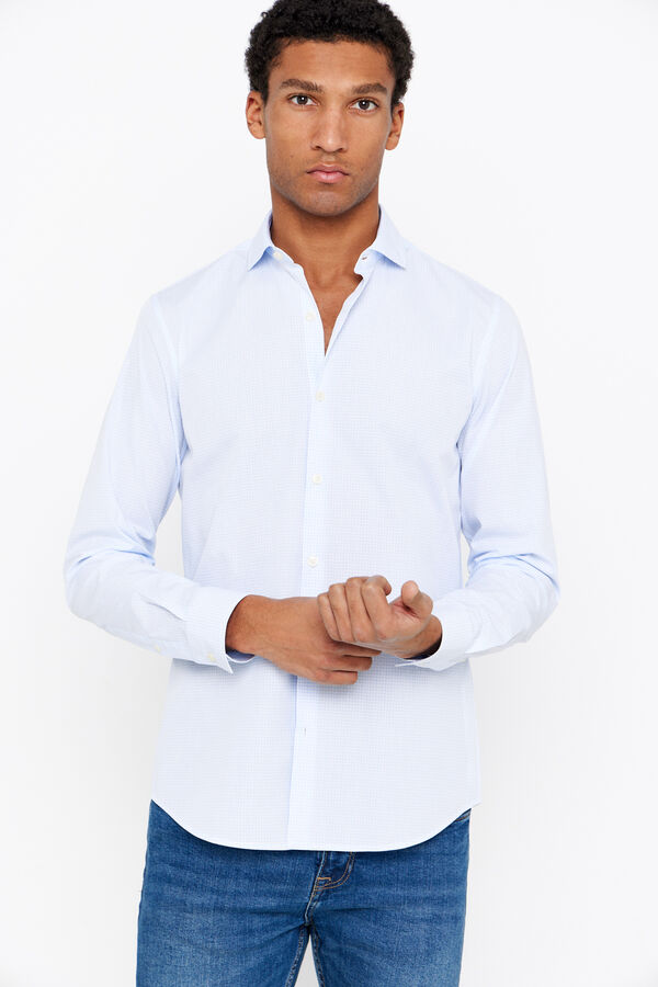 Cortefiel Camisa vestir cuadros slim fit fácil plancha azul