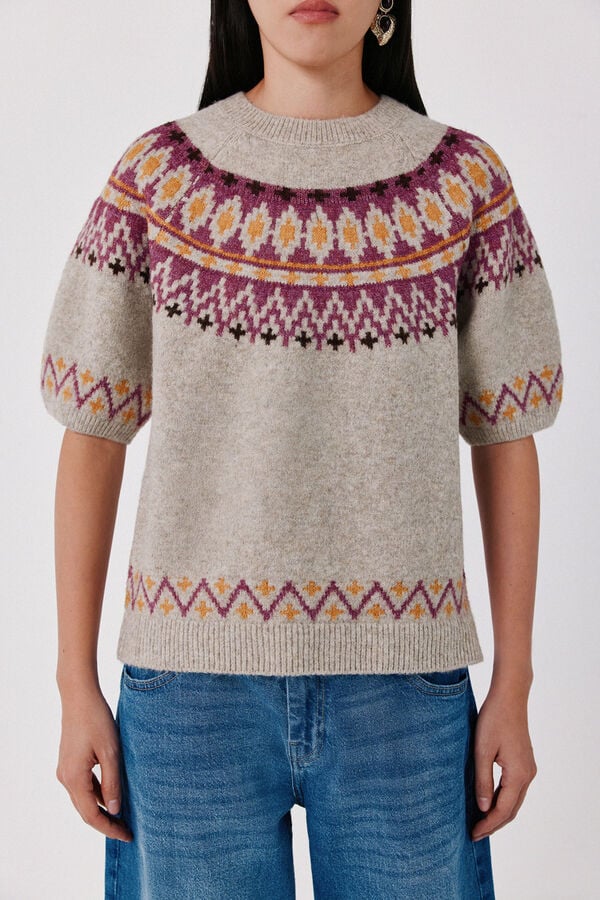 Cortefiel Positional fair isle jumper Beige