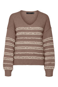 Cortefiel Women's striped jumper with V-neck Brown
