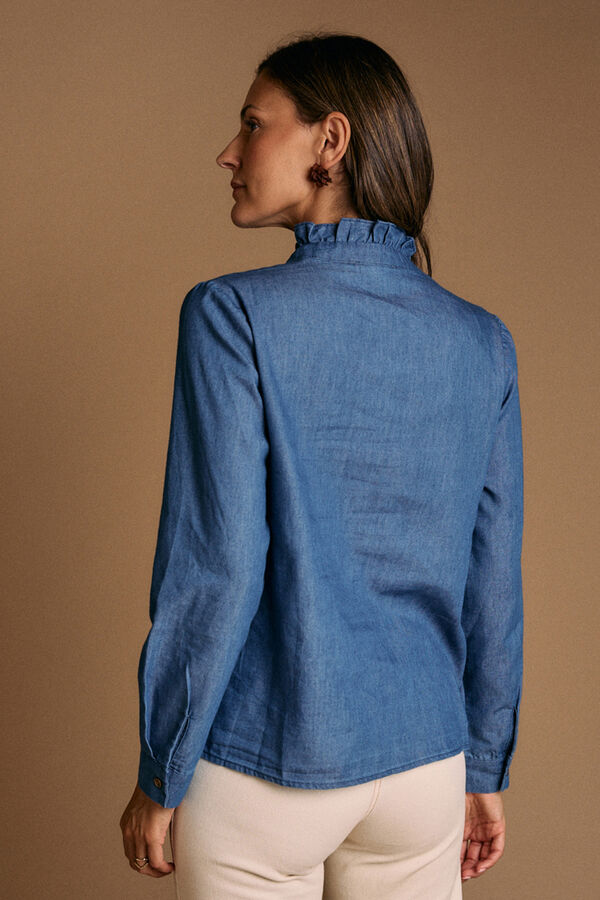 Polín Et Moi Camisa denim com babados Javiera Azul