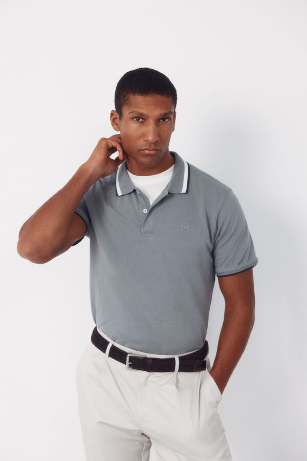 Cortefiel Fantasy neck structure polo shirt Grey
