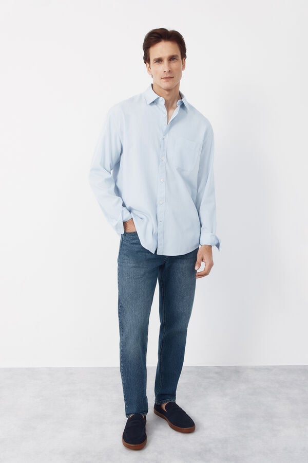 Cortefiel Checked seersucker shirt Blue