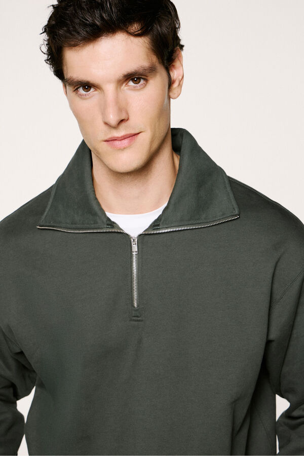 Selected Sweatshirt 100% algodão orgânico com meia fecho-éclair  Verde