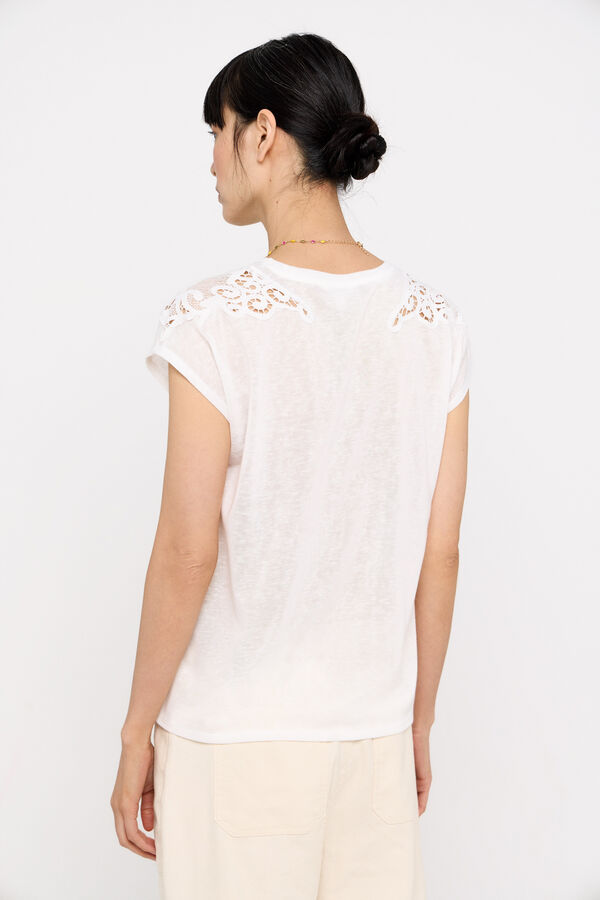 Cortefiel Camiseta efecto lino parche Blanco