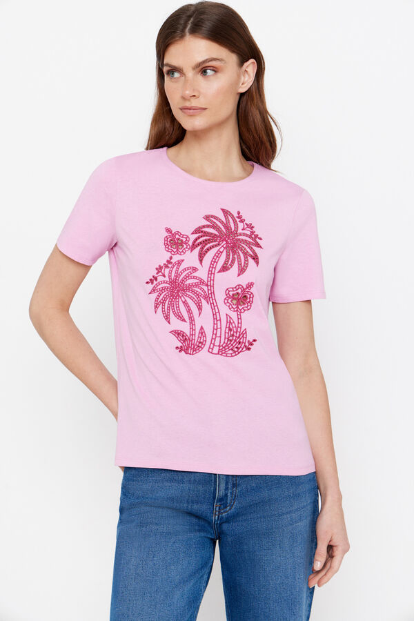 Cortefiel Embroidered t-shirt Lilac