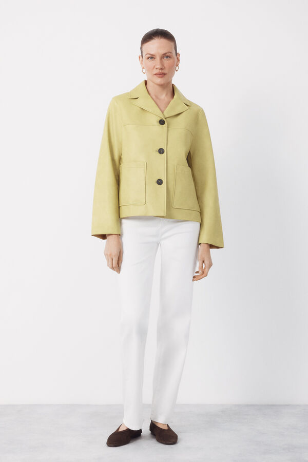 Cortefiel Yellow faux leather jacket Yellow