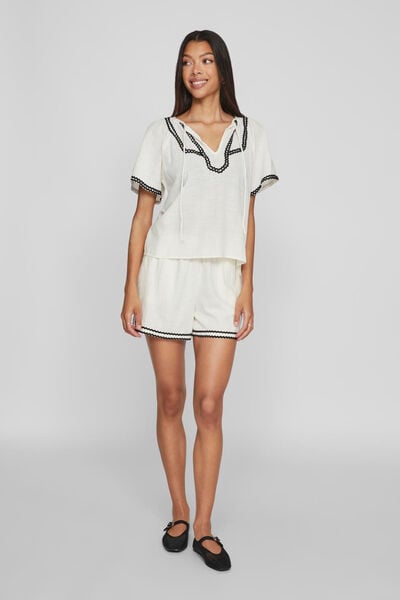 Cortefiel Short-sleeved blouse with trims White
