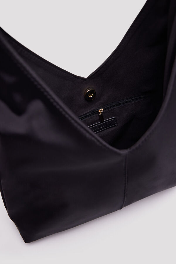 Cortefiel Nylon hobo bag Dark brown