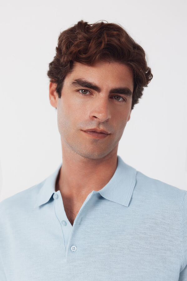 Cortefiel Cotton short sleeve polo shirt Blue