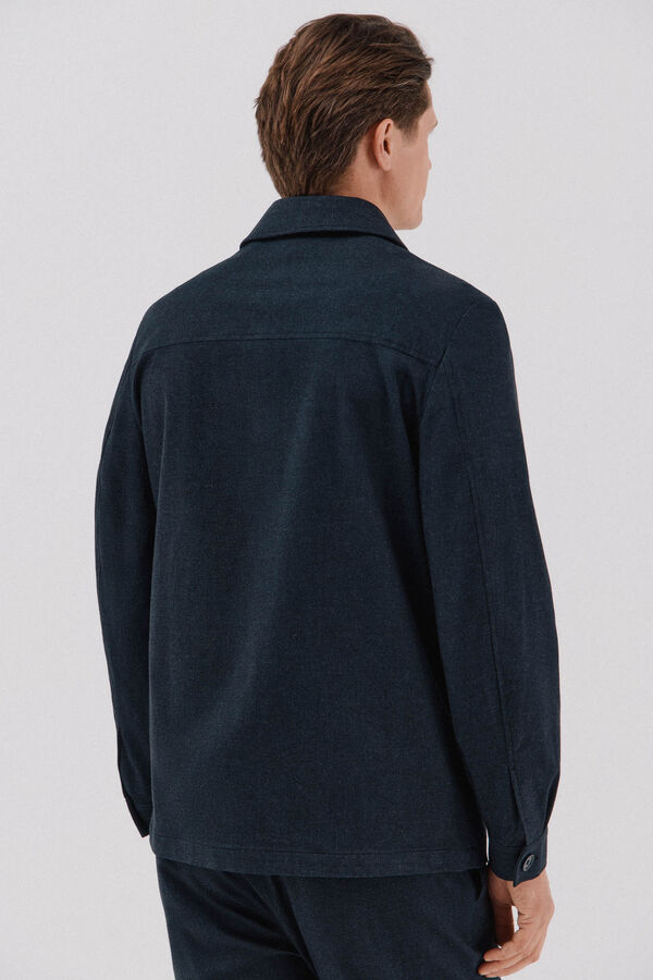 Cortefiel Micro-check cotton overshirt Navy