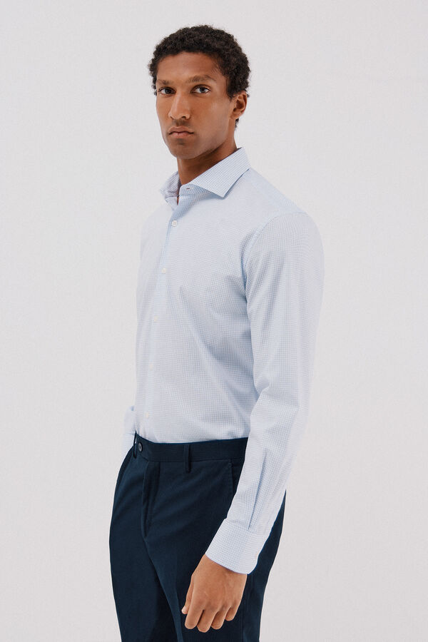 Cortefiel Camisa quadrados fácil de engomar Azul
