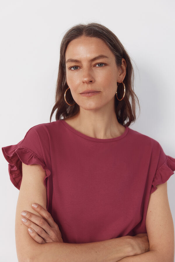 Cortefiel Essential ruffle t-shirt Pink