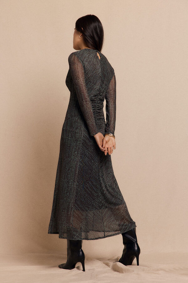 Slowlove Vestido punto estampado frunce Estampado gris
