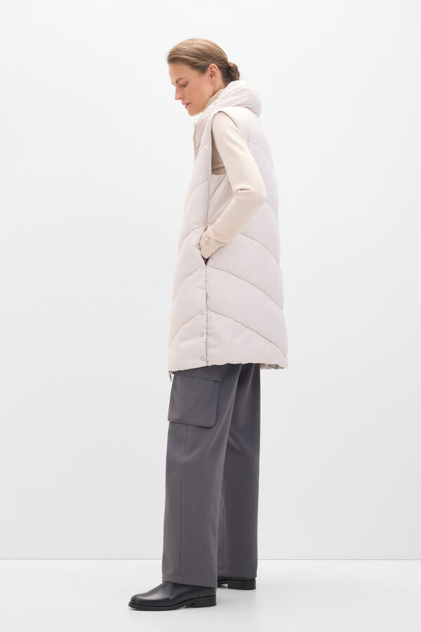 Cortefiel Long funnel neck gilet Ivory