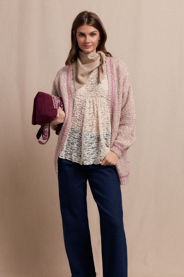 Slowlove Top de renda de renda Ecru