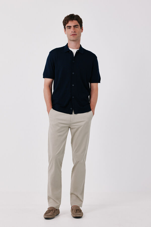 Cortefiel Cotton short sleeve jersey shirt with buttons Navy
