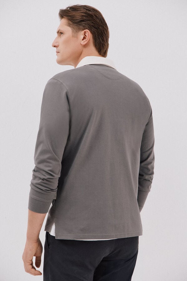 Cortefiel Striped rugby polo shirt Grey