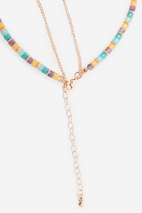Cortefiel Triple necklace with beads and medal Multicolour
