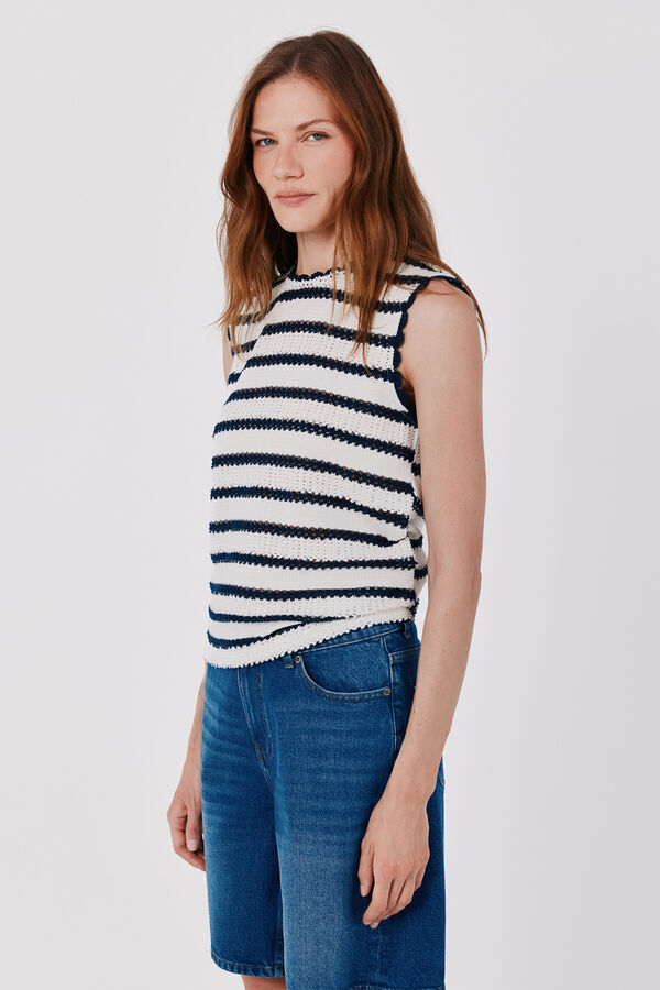 Cortefiel Striped sleeveless top Printed white